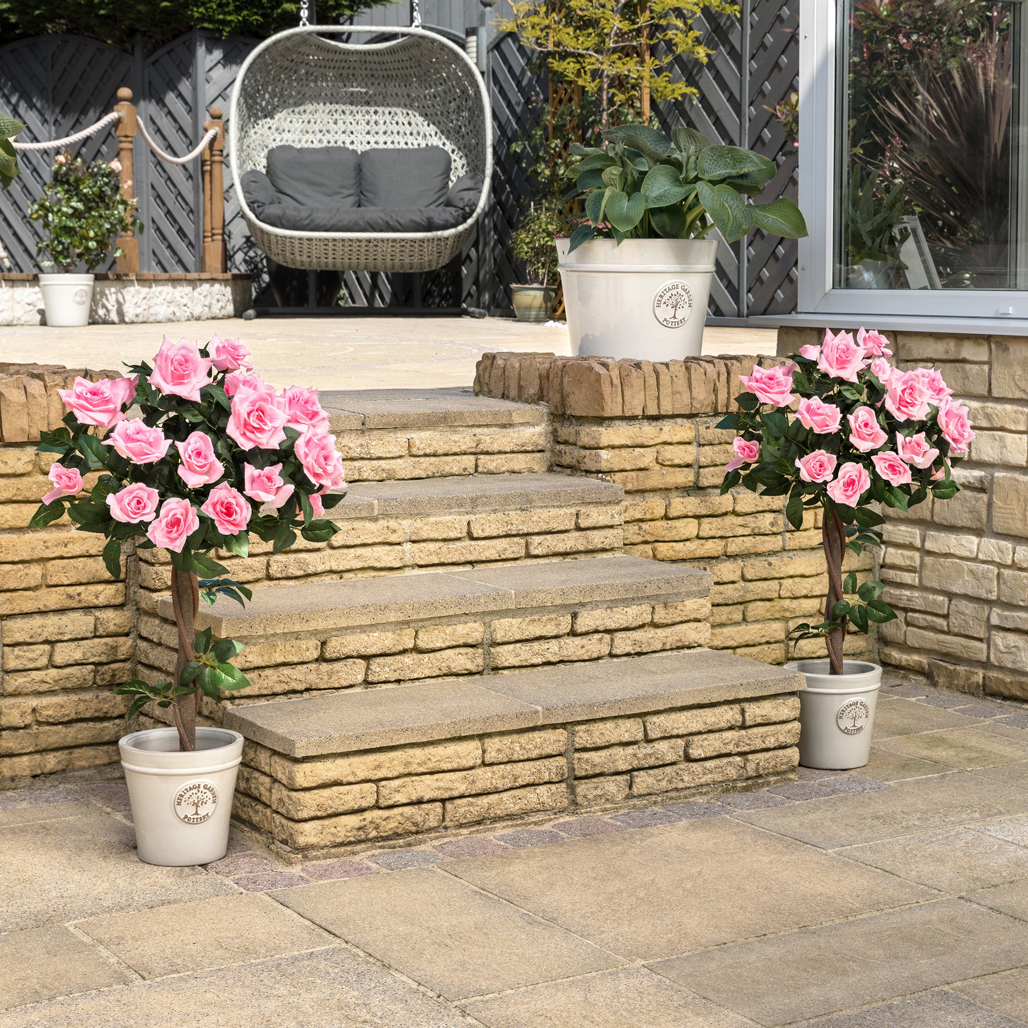 Artificial Pink Rose Trees – Pair – 3ft & 4ft
