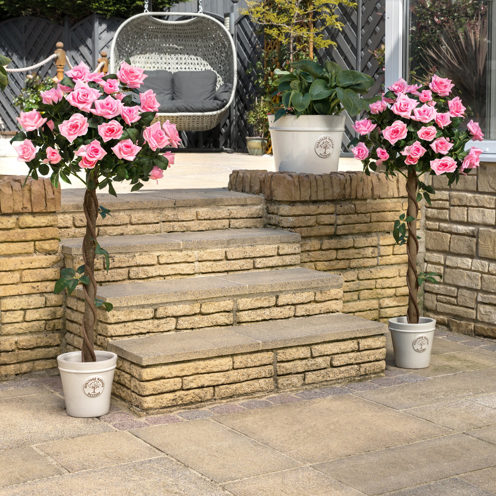 Artificial Pink Rose Trees – Pair – 3ft & 4ft - Image 4