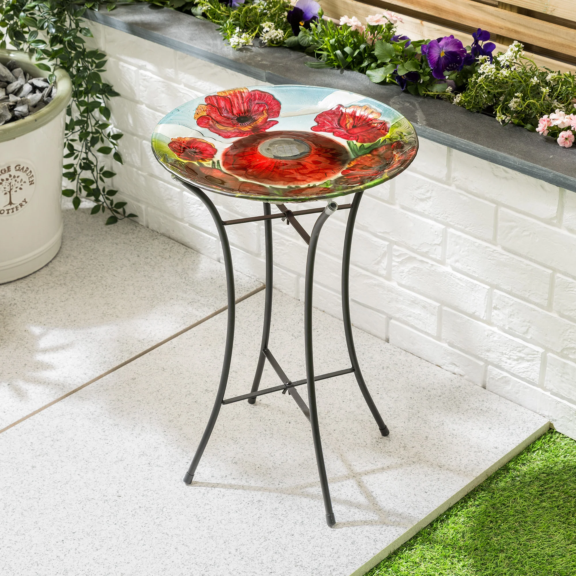 Glass Solar Bird Bath With Stand - Image 4