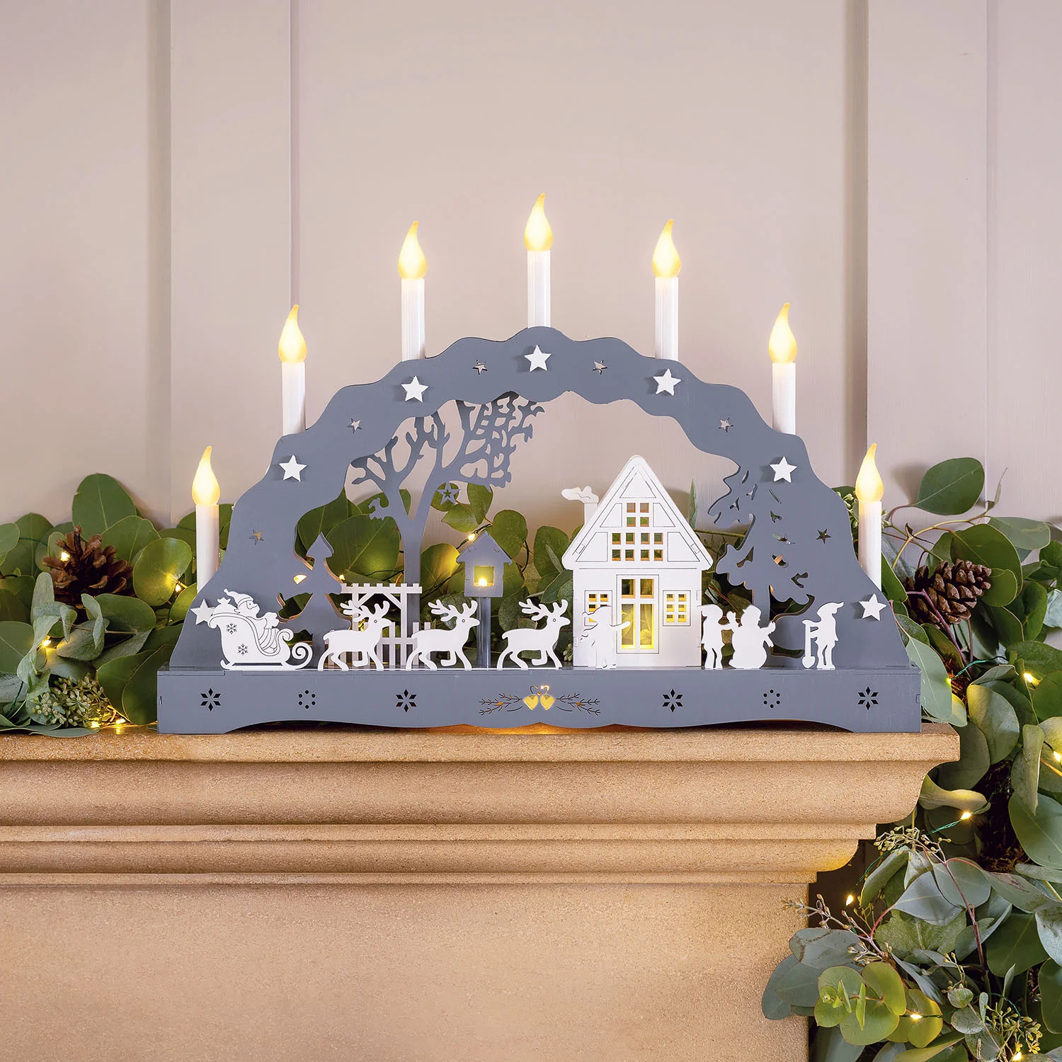Grey Christmas Village Candle Arch - Image 4