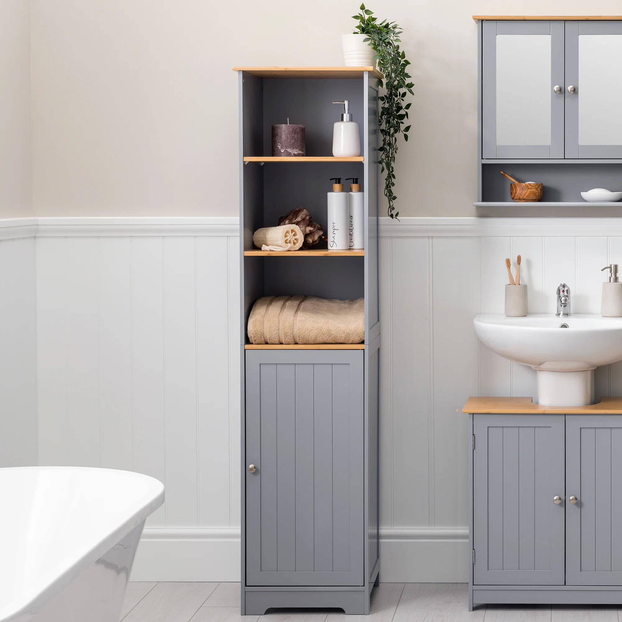 Lustleigh Grey Tallboy Bathroom Cabinet - Image 4