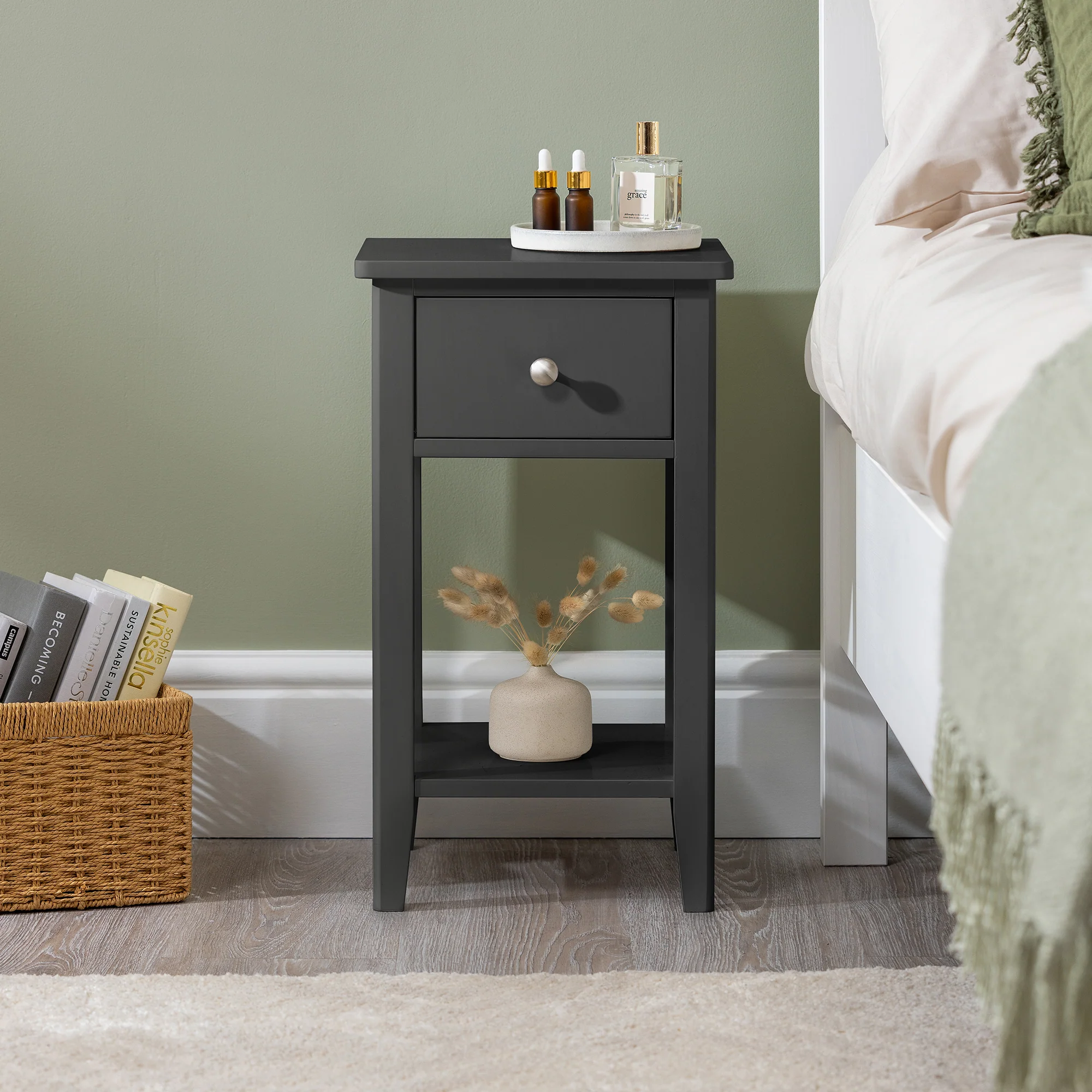 Ilsington Slim Bedside Table with Shelf - Image 6