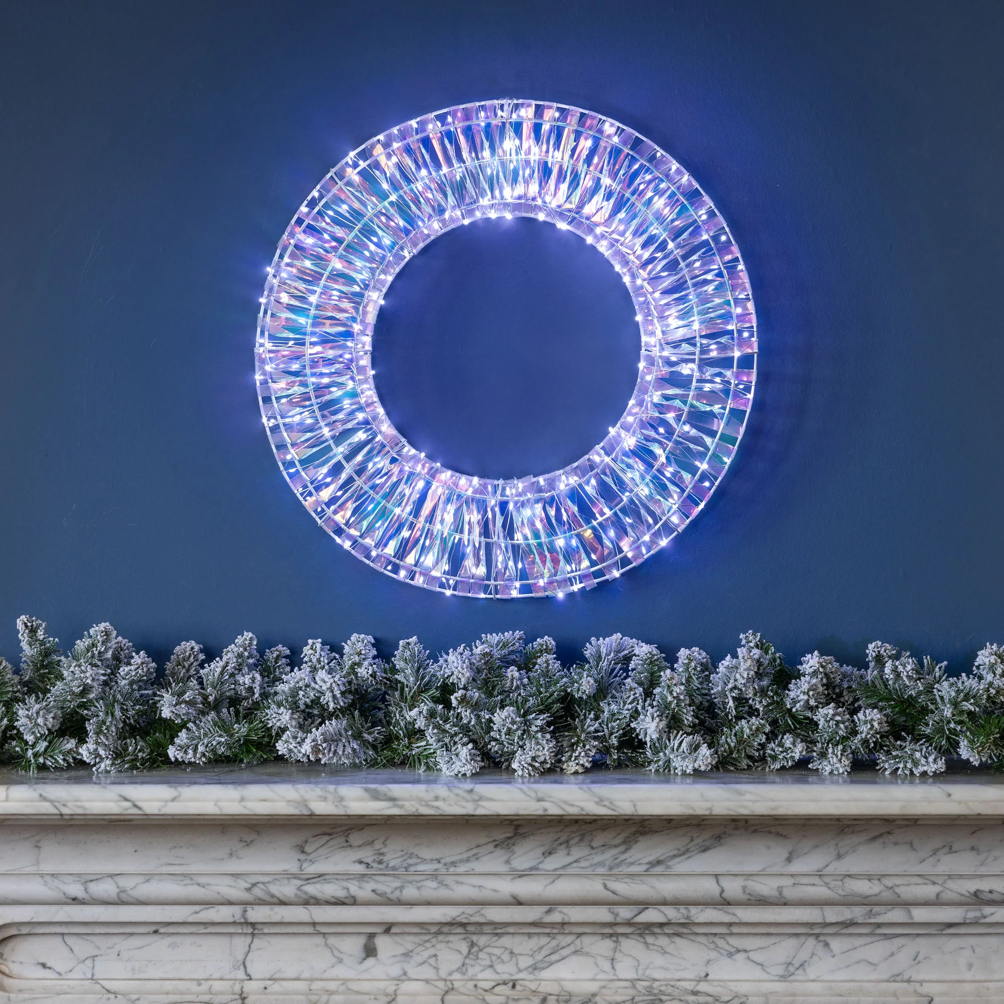 Iridescent White LED Wreath