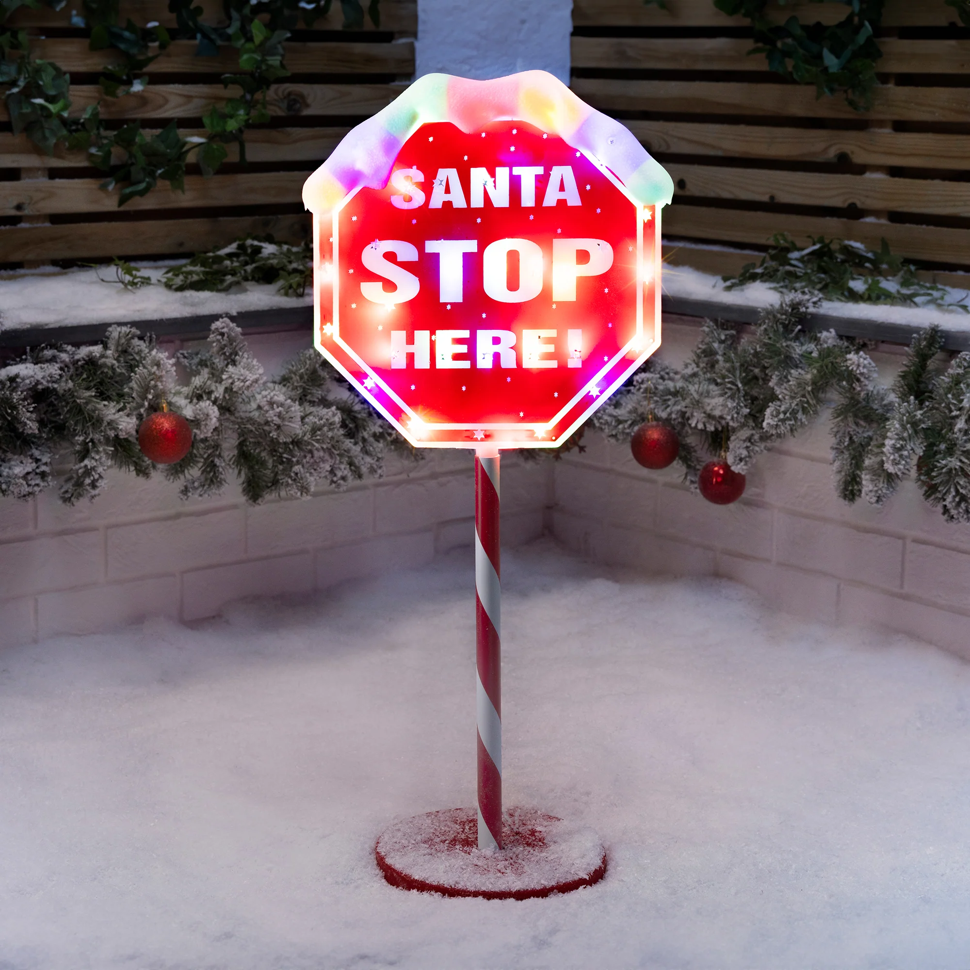Light Up Santa Stop Here Sign - Image 3