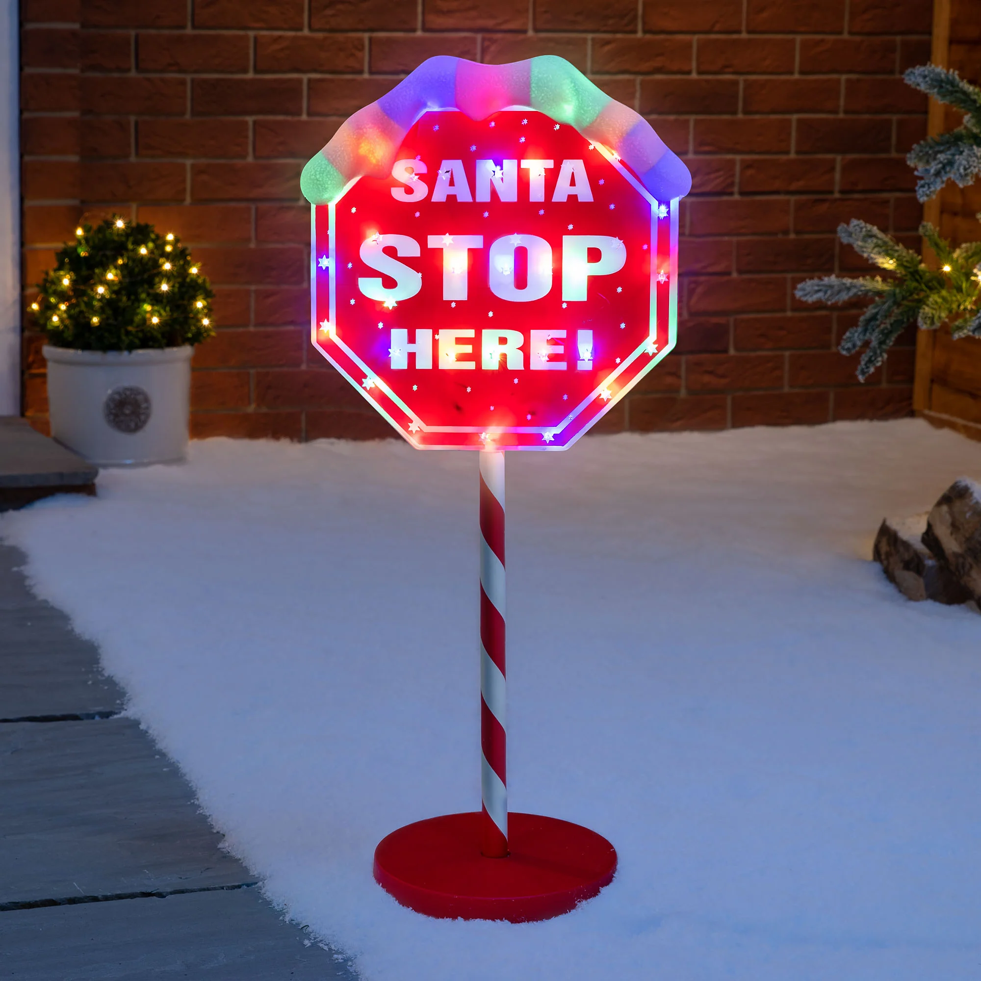 Light Up Santa Stop Here Sign - Image 4