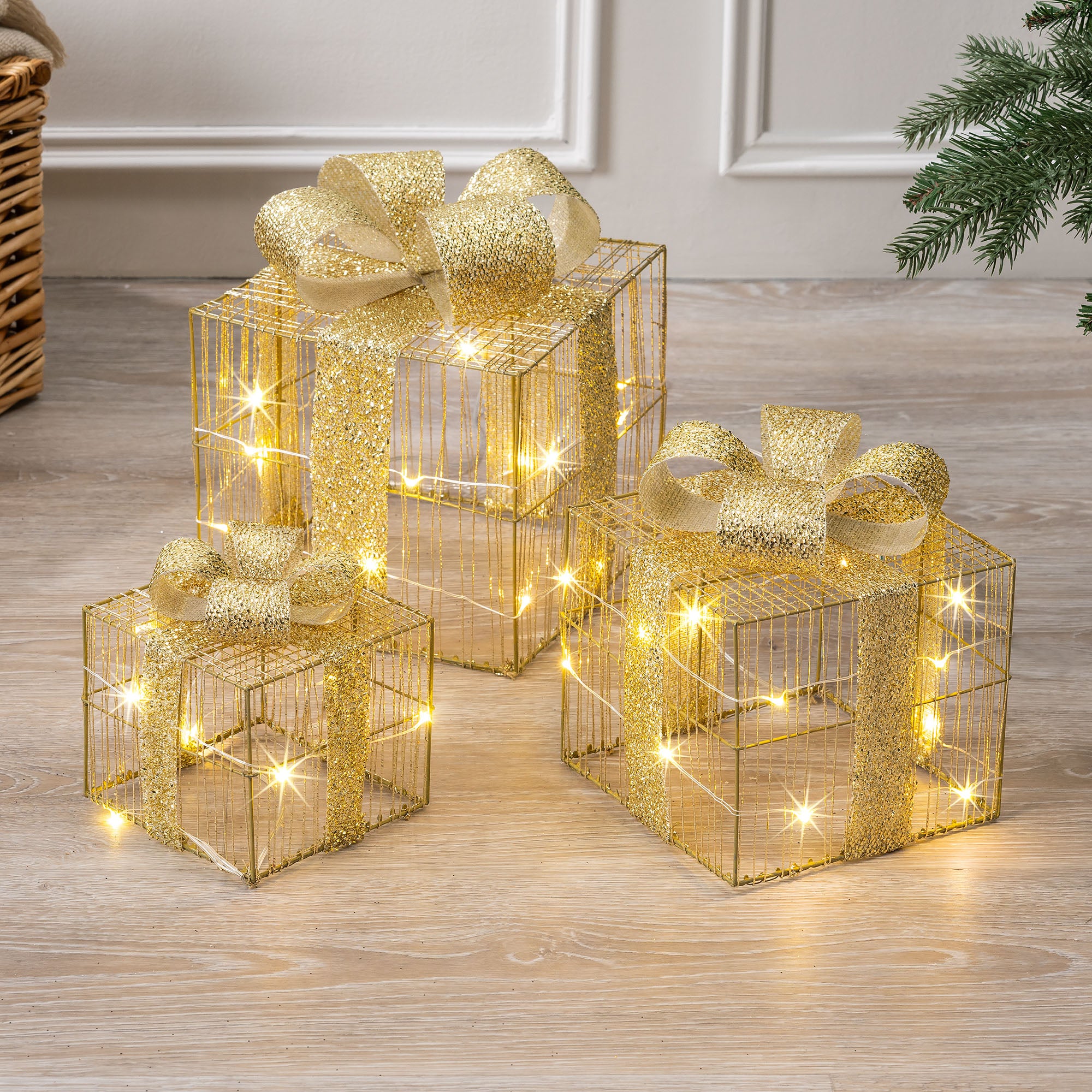 Micro LED Christmas Gift Boxes (Set of 3)