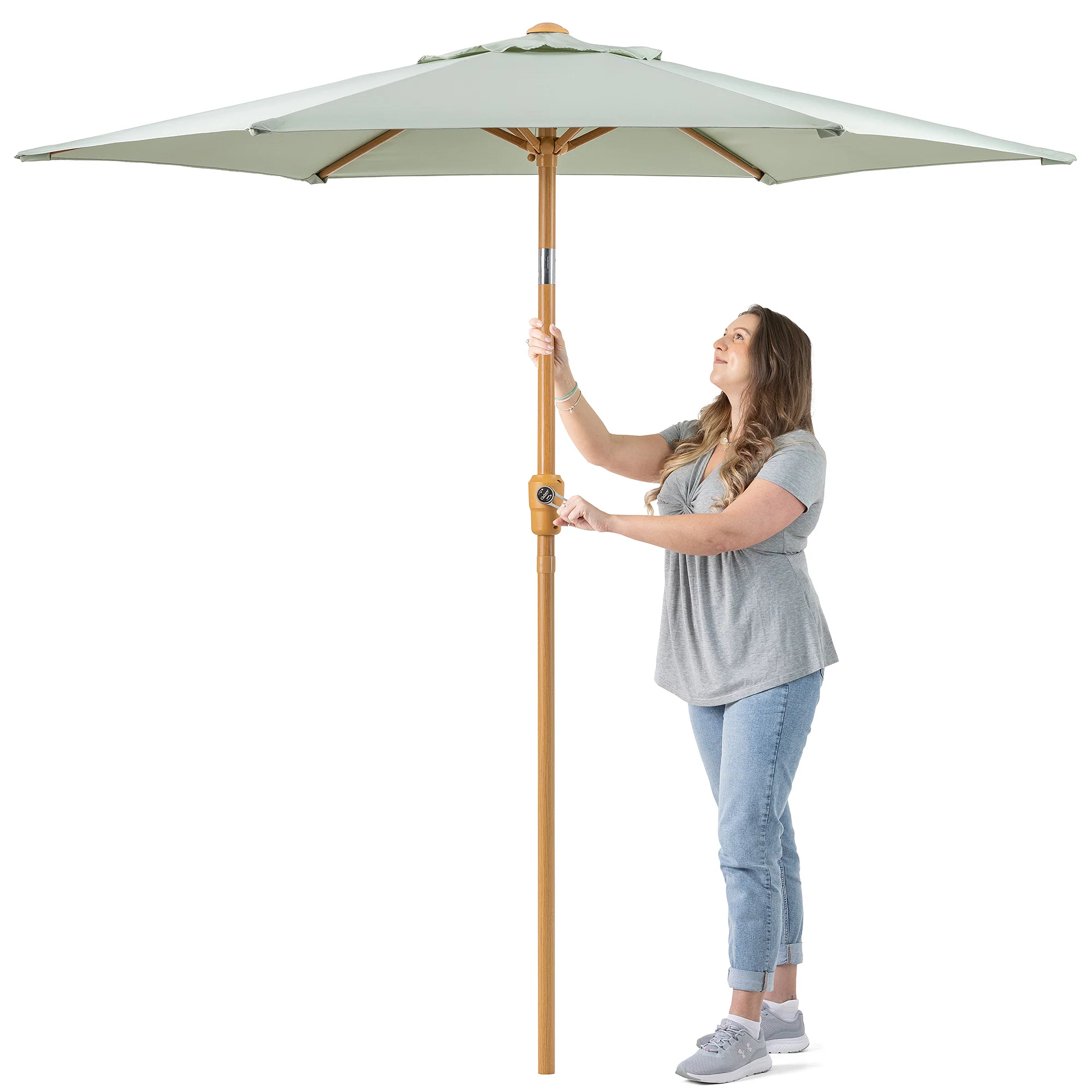 Wood-Effect Parasol with Tilt – 2.4m - Image 12