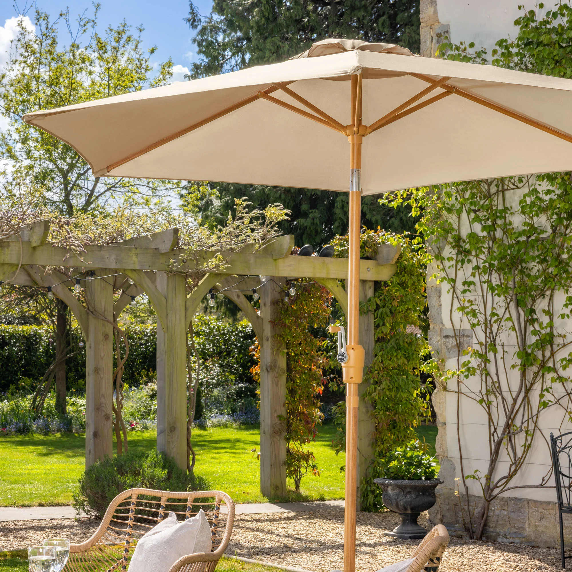 Wood-Effect Parasol with Tilt – 2.4m - Image 2