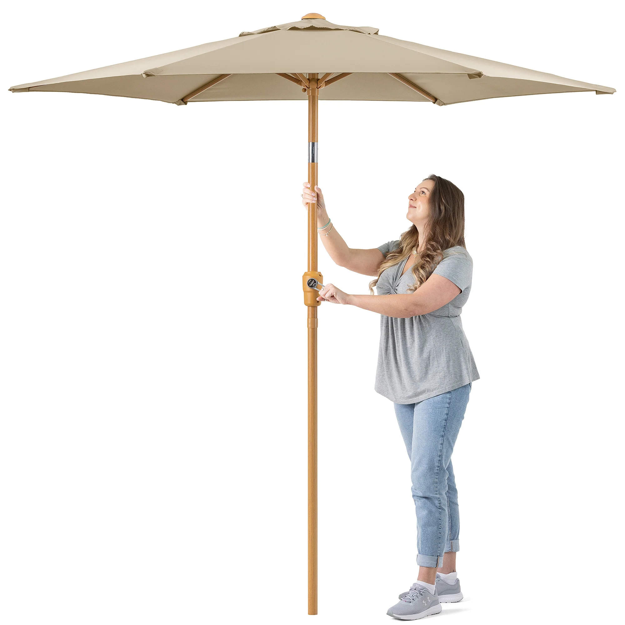 Wood-Effect Parasol with Tilt – 2.4m - Image 3