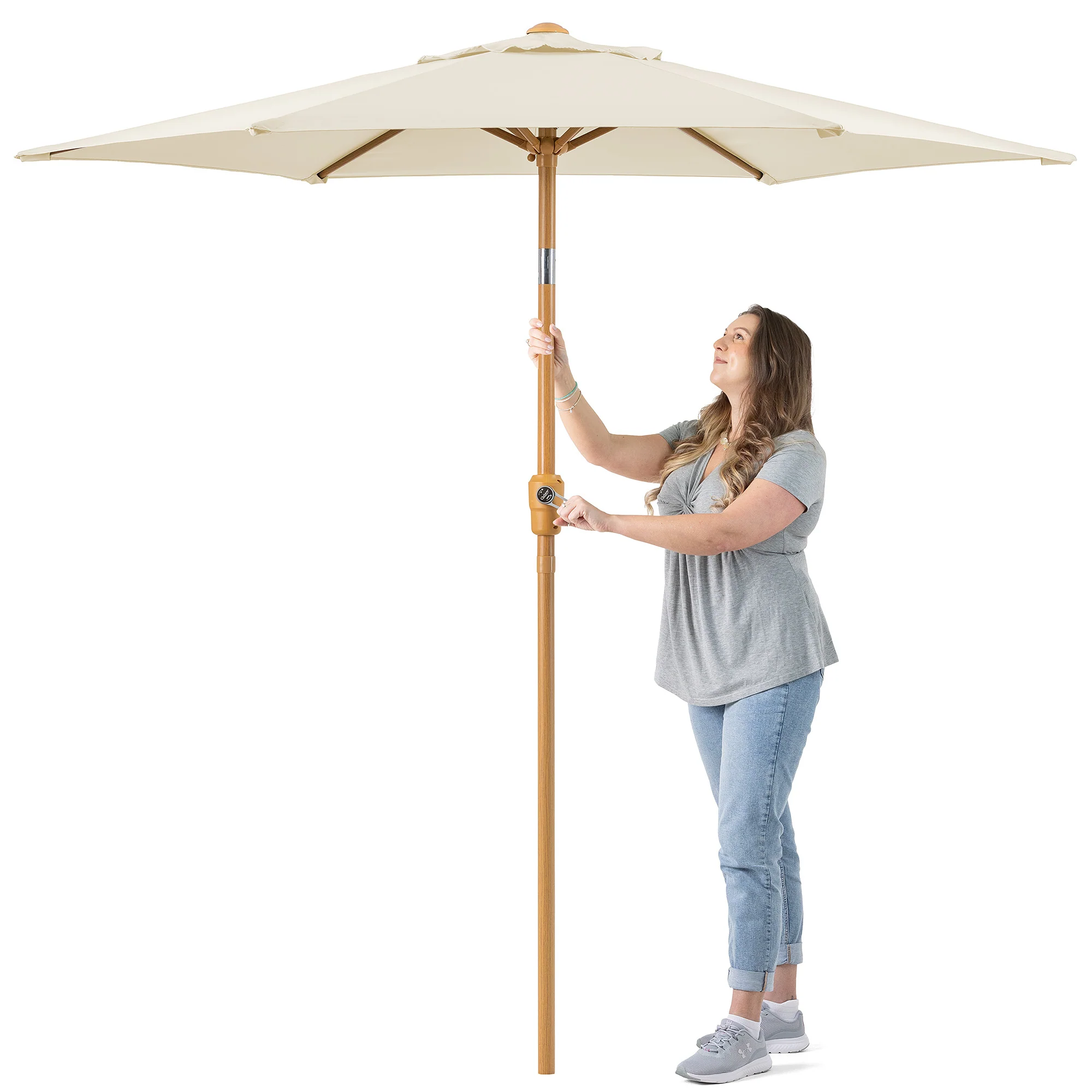 Wood-Effect Parasol with Tilt – 2.4m - Image 6