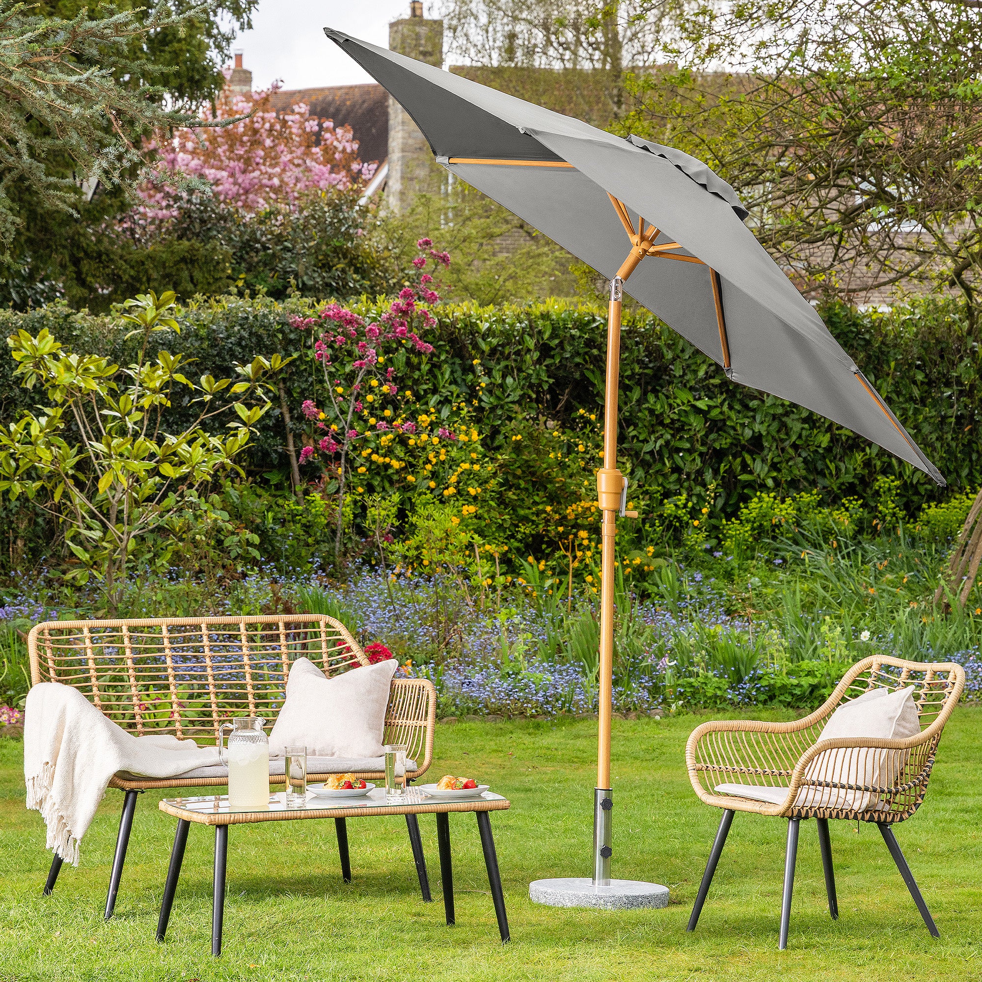 Wood-Effect Parasol with Tilt – 2.4m - Image 7