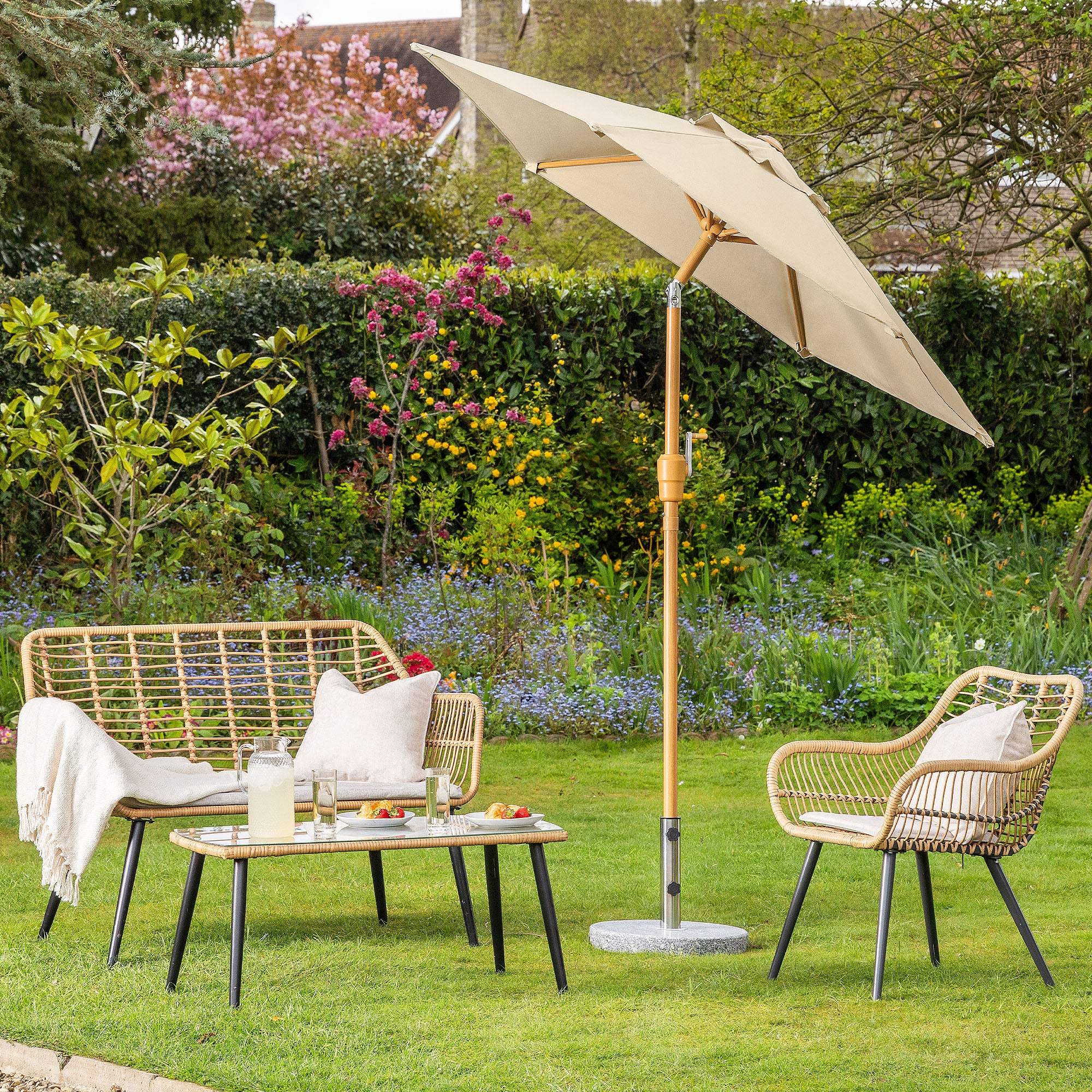 Wood-Effect Parasol with Tilt – 2m