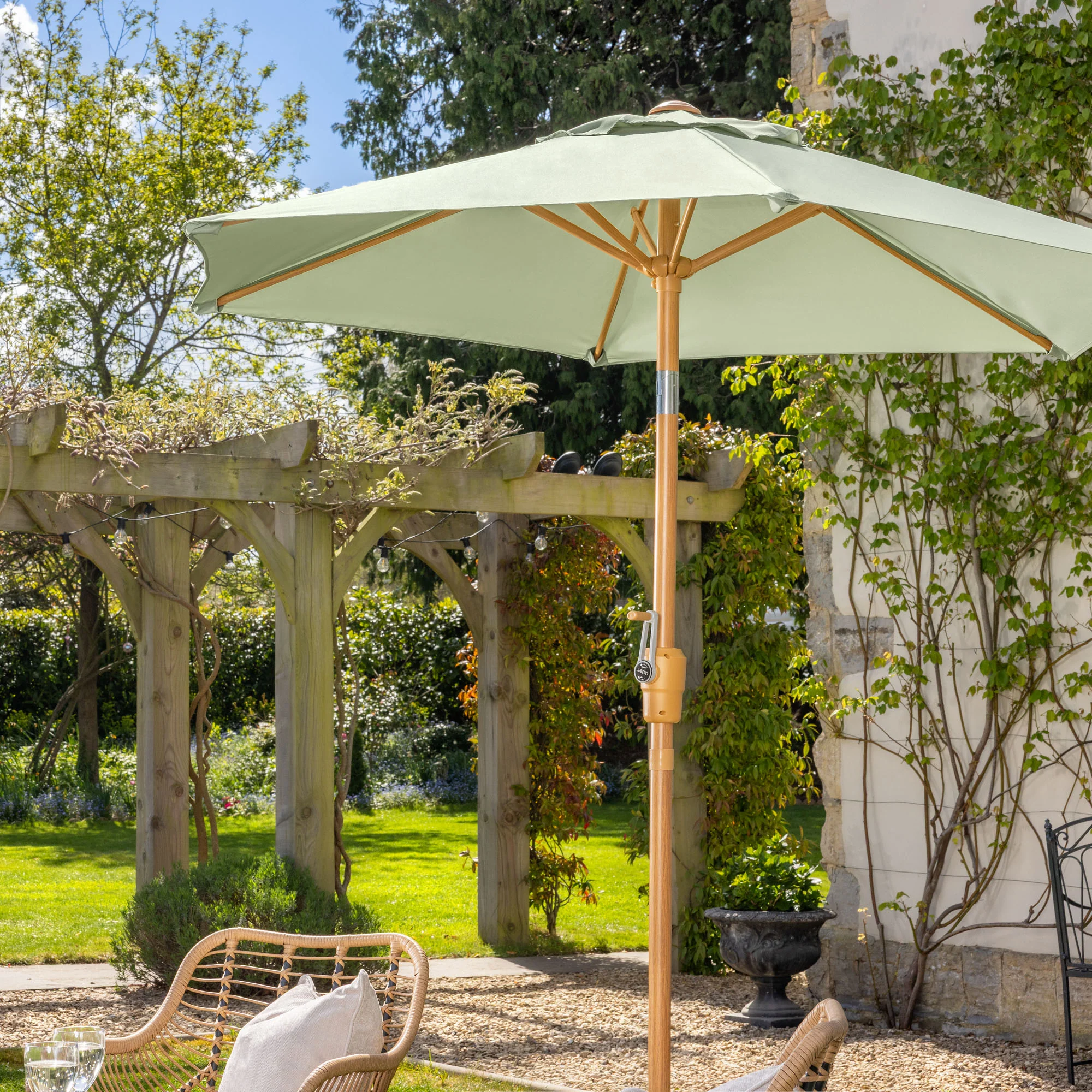 Wood-Effect Parasol with Tilt – 2m - Image 13