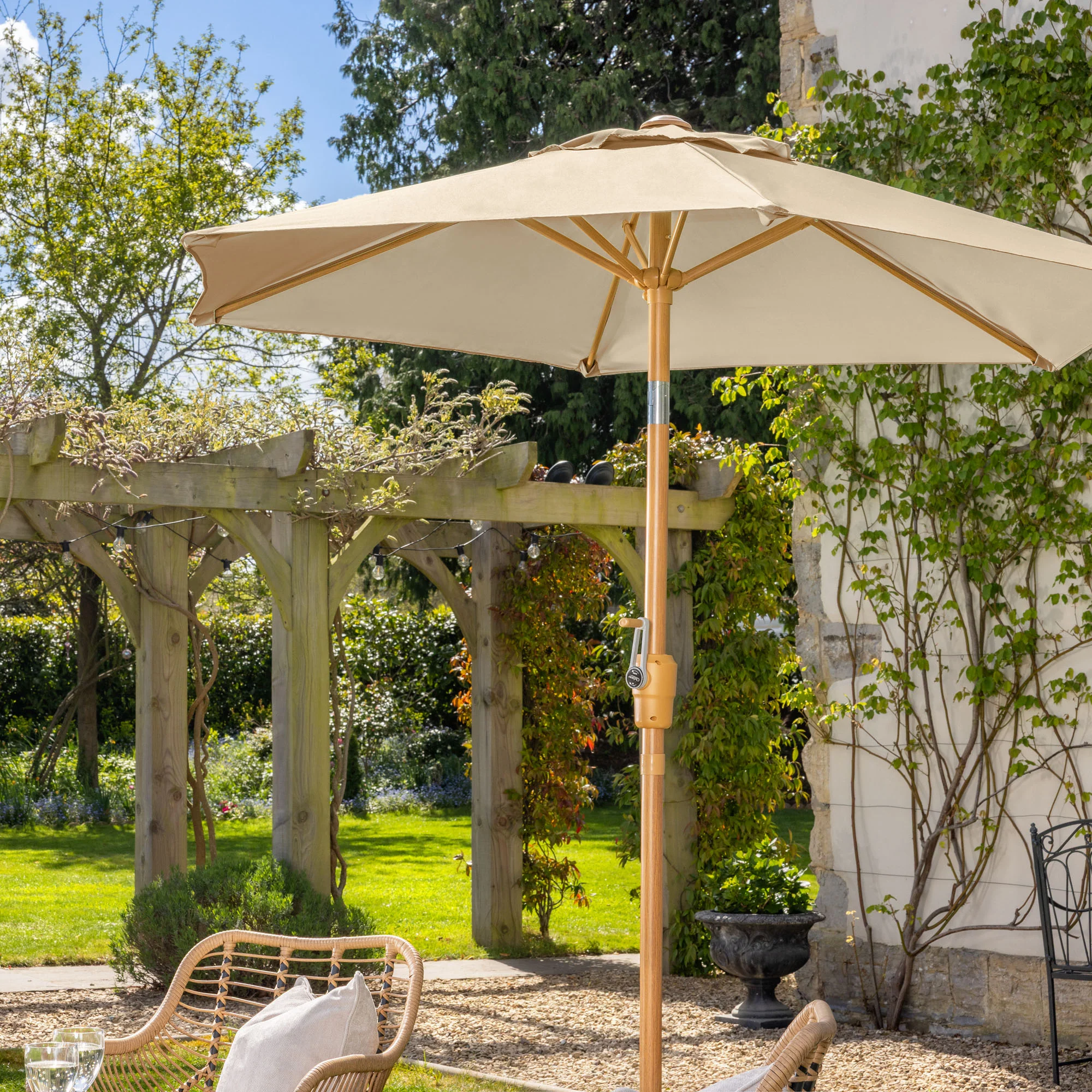 Wood-Effect Parasol with Tilt – 2m - Image 2