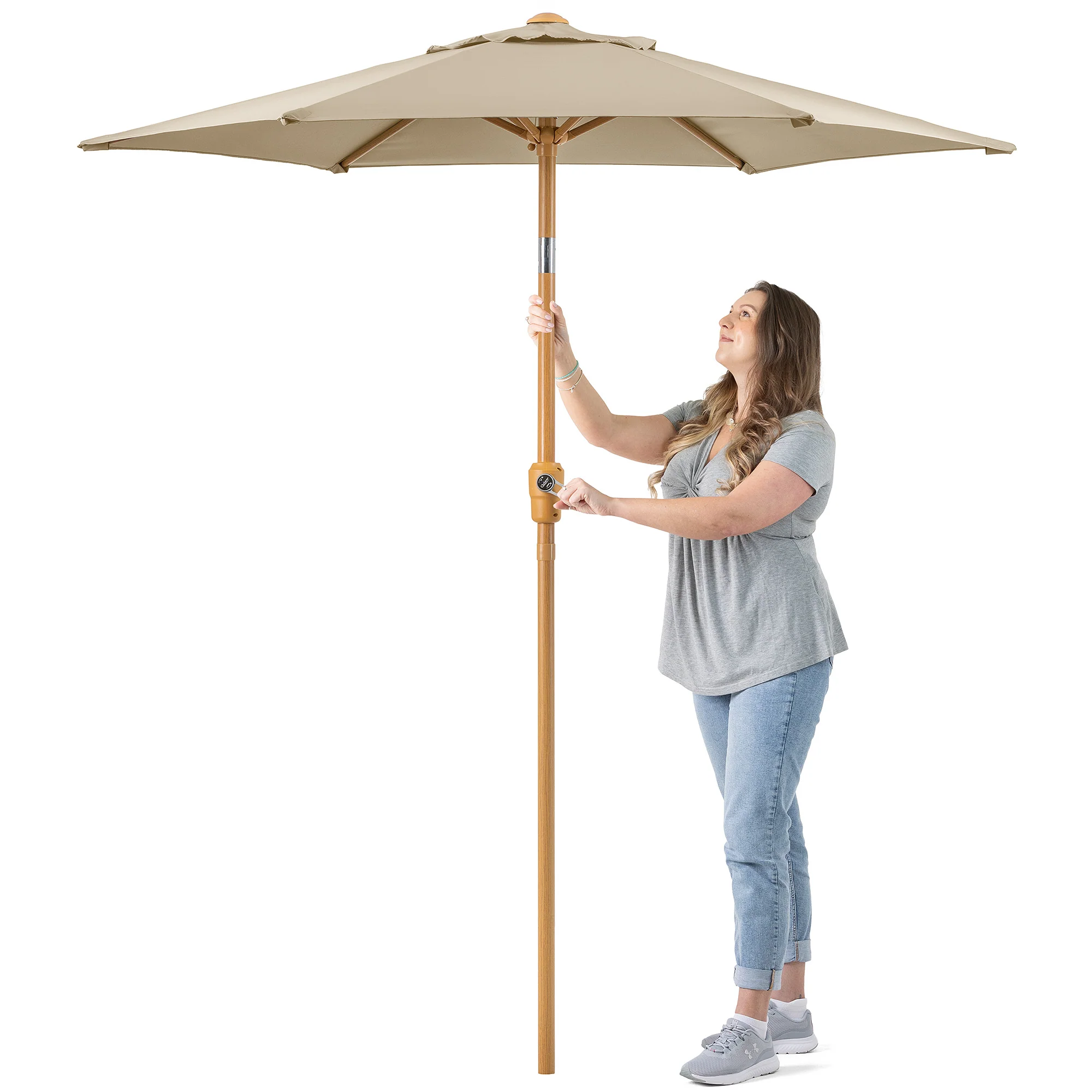 Wood-Effect Parasol with Tilt – 2m - Image 3