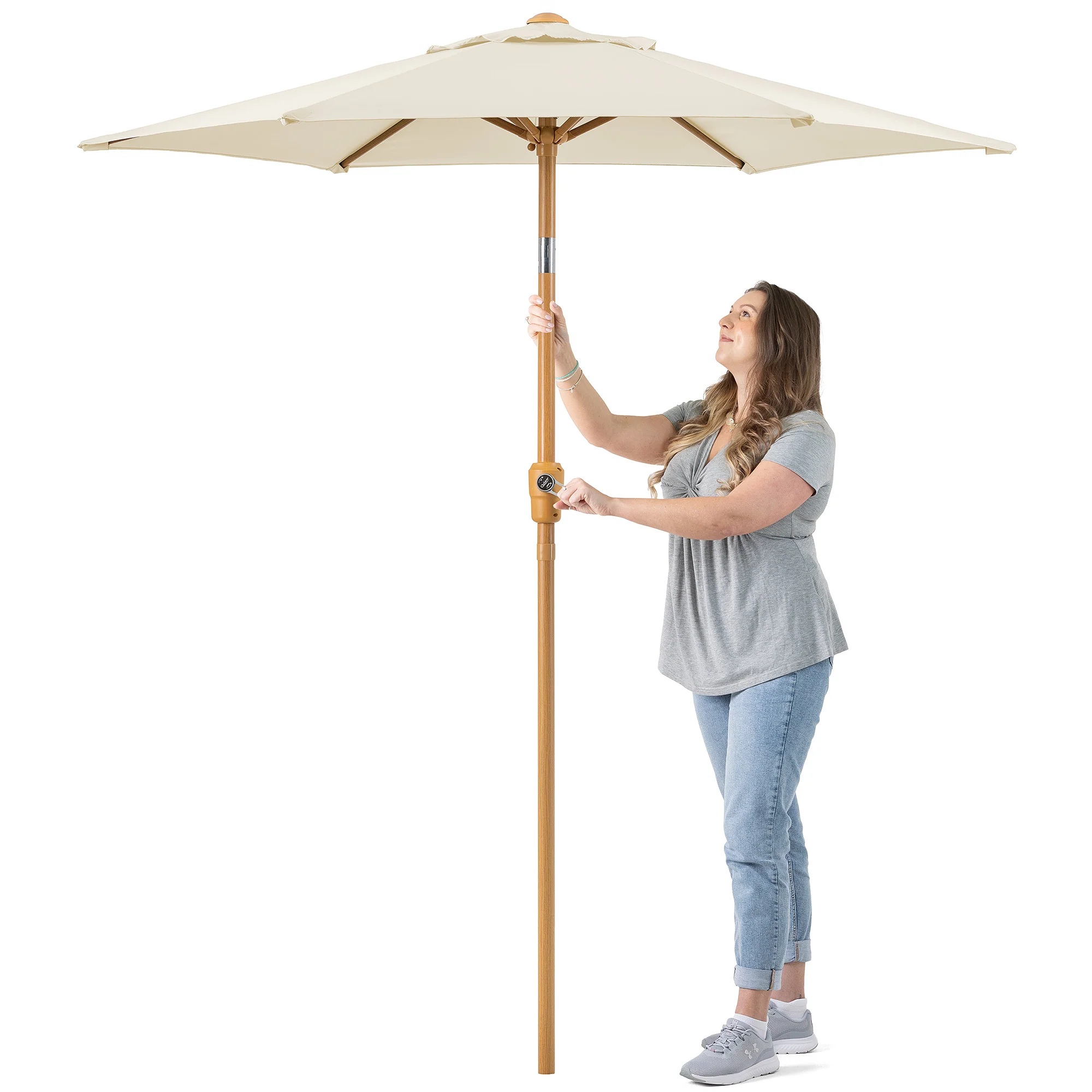 Wood-Effect Parasol with Tilt – 2m - Image 4