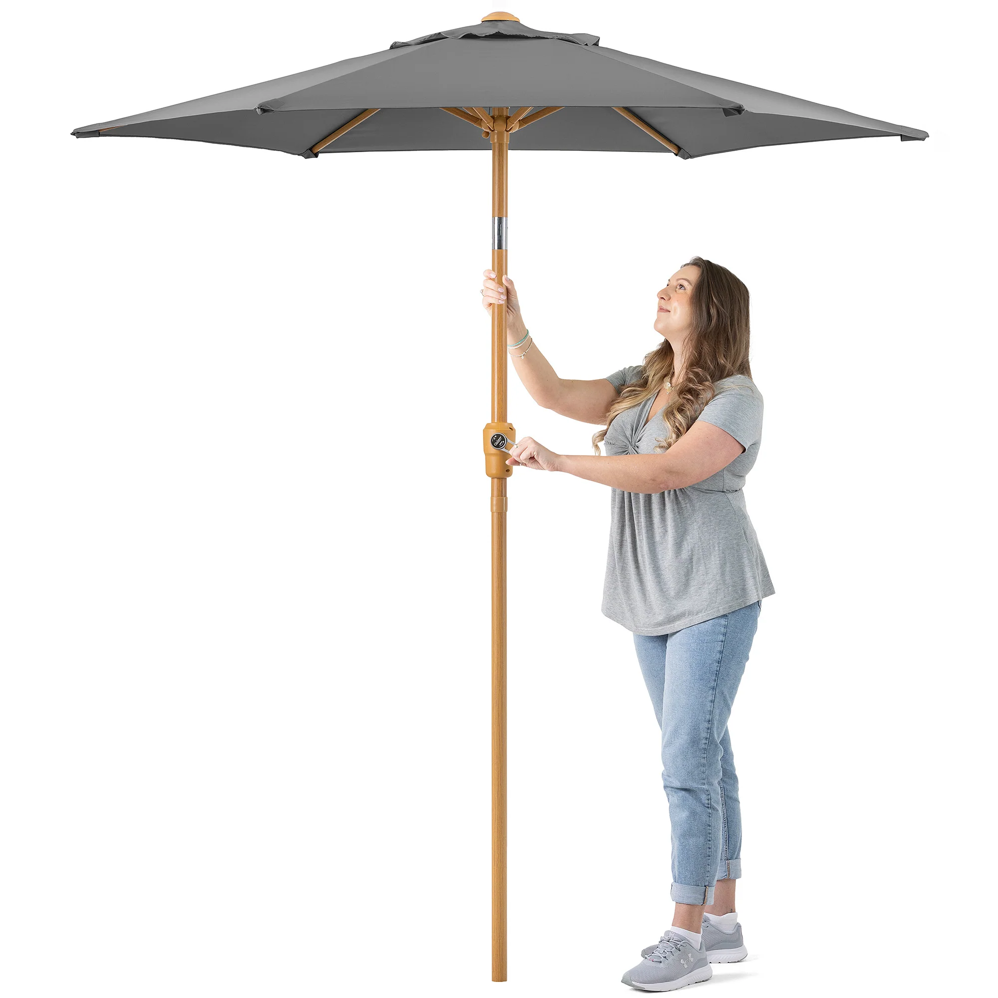 Wood-Effect Parasol with Tilt – 2m - Image 7