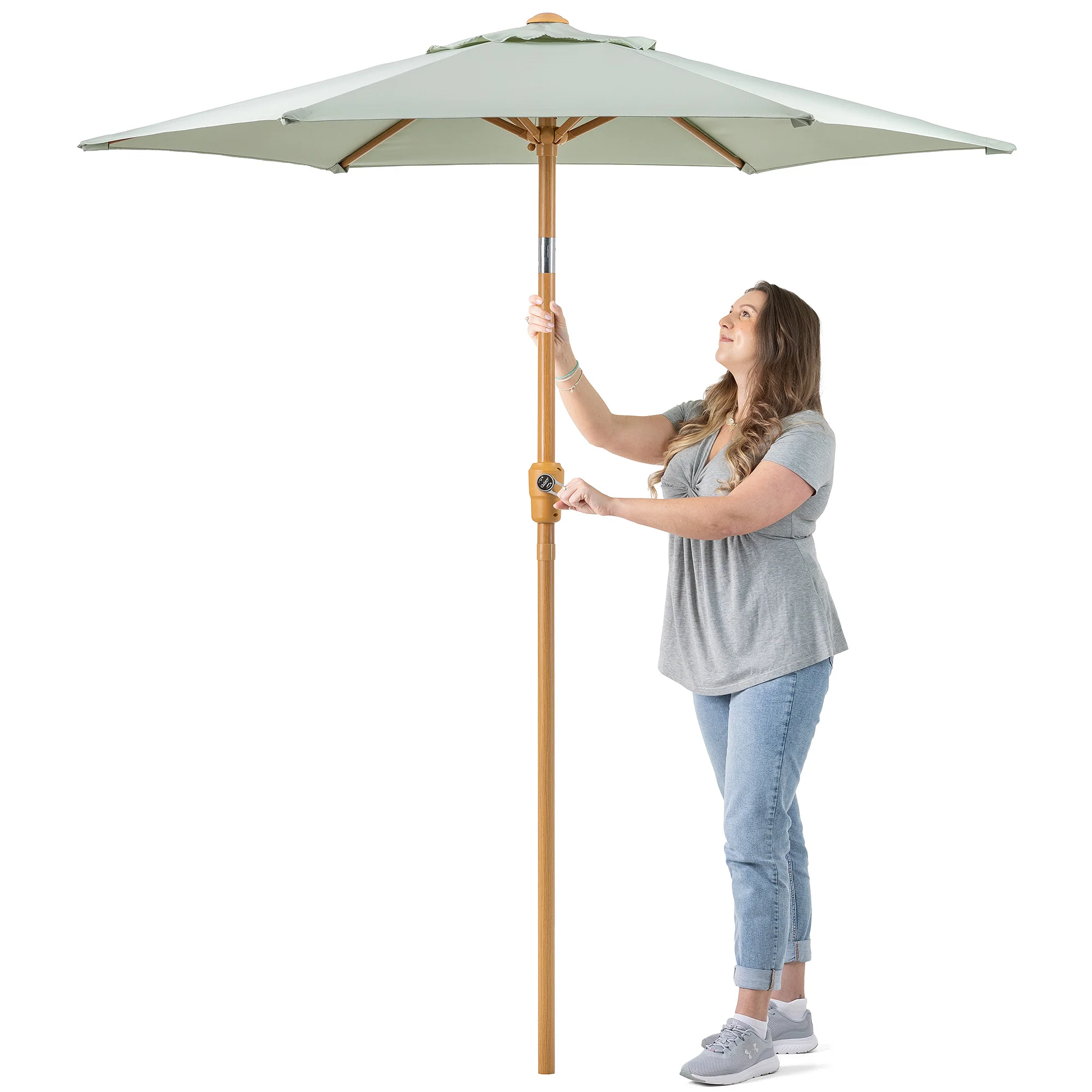 Wood-Effect Parasol with Tilt – 2m - Image 9
