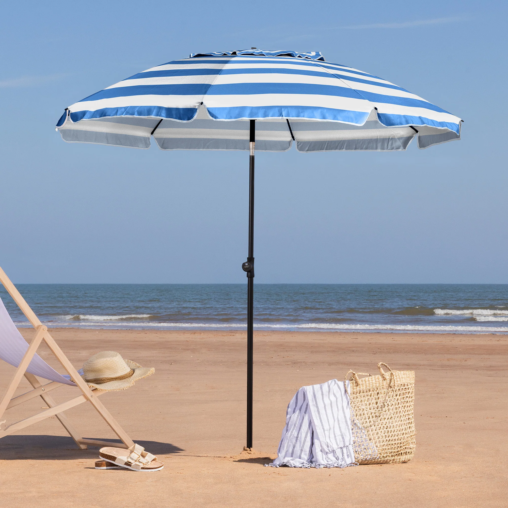 Striped Beach Parasol – 2m - Image 9