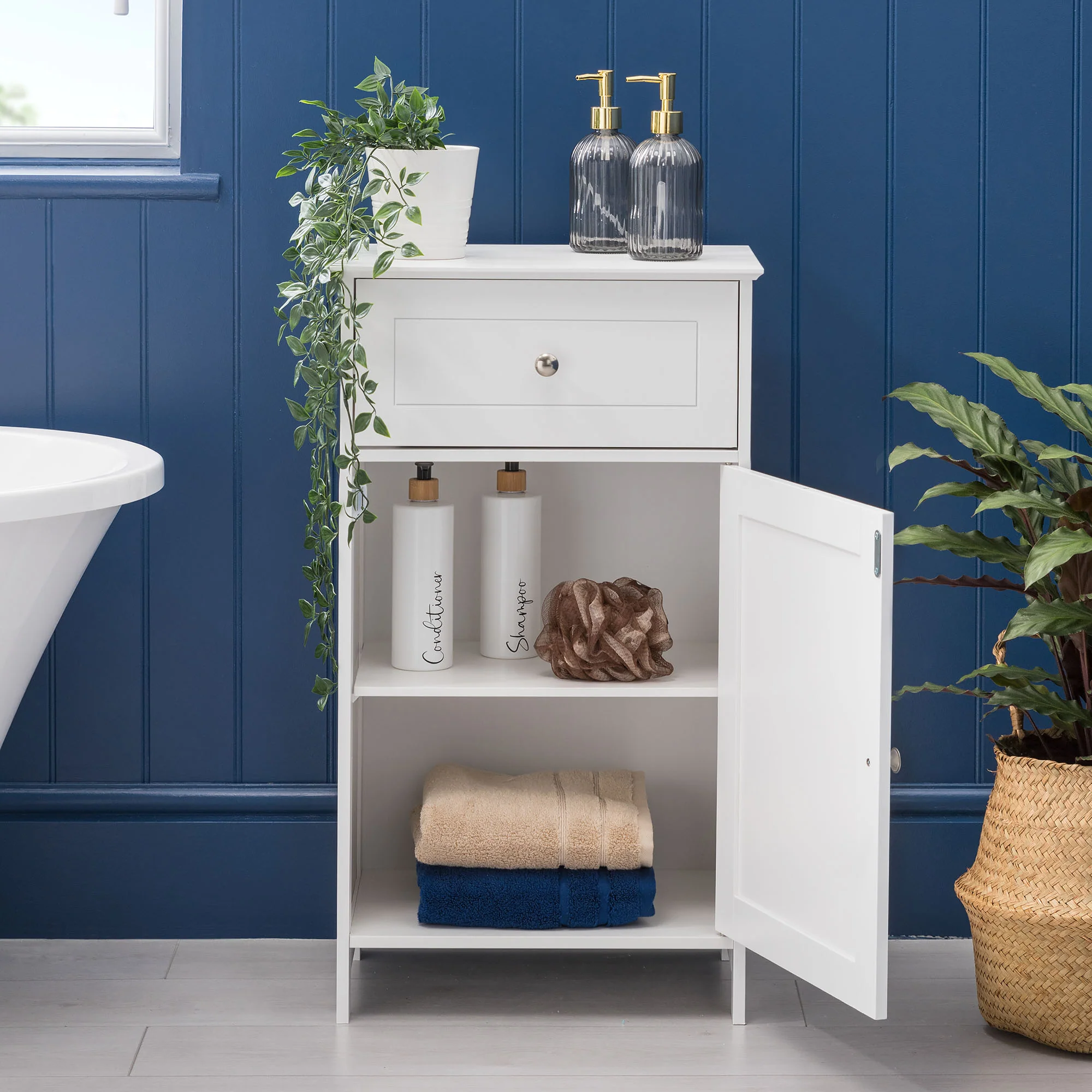Clovelly White Bathroom Cabinet With Drawer - Image 4