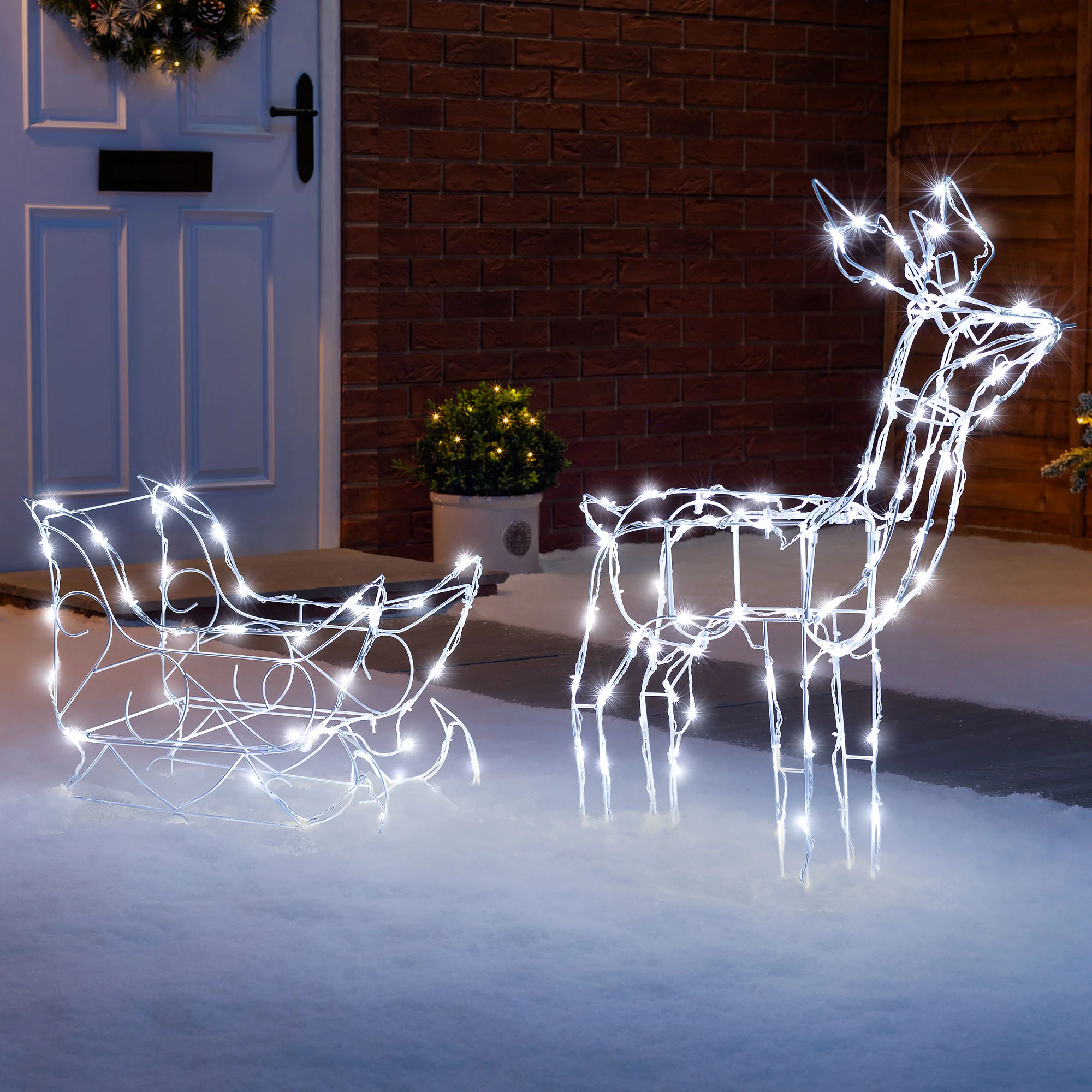 Light Up White Wire Reindeer & Sleigh - Image 3